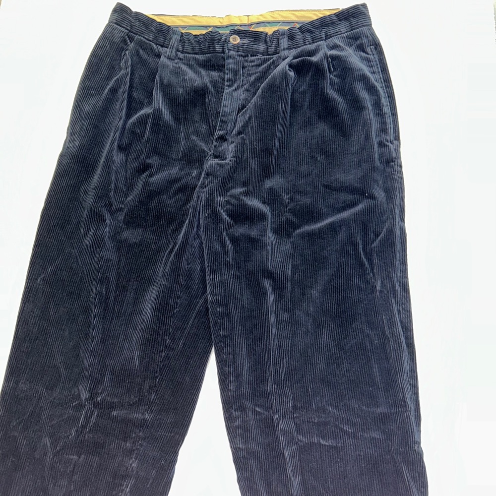 Polo Ralph Lauren Vintage Jumbo Corduroy Pants Men 33x32 Navy Blue Pleated Cuff